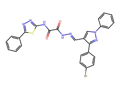 2-Oxo-2-[(5-phenyl-1,3,4-thiadiazol-2-yl)amino]acetic acid 2-[[3-(4-bromophenyl)-1-phenyl-1H-pyrazol-4-yl]methylene]hydrazide structure