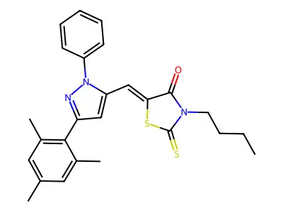 3-Butyl-5-[[1-phenyl-3-(2,4,6-trimethylphenyl)-1H-pyrazol-5-yl]methylene]-2-thioxo-4-thiazolidinone structure