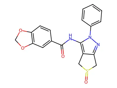 N-(5-oxo-2-phenyl-4,6-dihydrothieno[3,4-c]pyrazol-3-yl)-1,3-benzodioxole-5-carboxamide structure