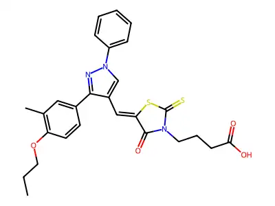 4-[5-[[3-(3-methyl-4-propoxyphenyl)-1-phenylpyrazol-4-yl]methylidene]-4-oxo-2-sulfanylidene-1,3-thiazolidin-3-yl]butanoic acid structure