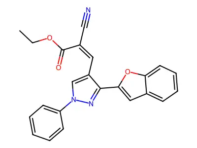 (Z)-ethyl 3-(3-(benzofuran-2-yl)-1-phenyl-1H-pyrazol-4-yl)-2-cyanoacrylate structure
