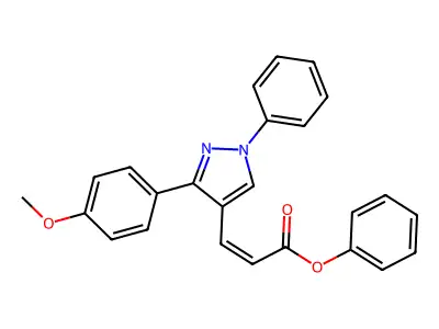 (Z)-phenyl 3-(3-(4-methoxyphenyl)-1-phenyl-1H-pyrazol-4-yl)acrylate structure