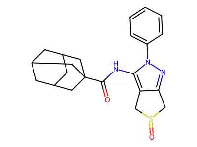N-(5-oxo-2-phenyl-4,6-dihydrothieno[3,4-c]pyrazol-3-yl)adamantane-1-carboxamide structure