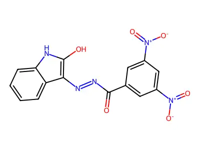 (E)-3,5-dinitro-N'-(2-oxoindolin-3-ylidene)benzohydrazide structure