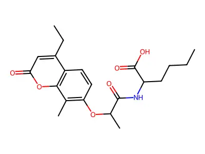 N-{2-[(4-ethyl-8-methyl-2-oxo-2H-chromen-7-yl)oxy]propanoyl}norleucine structure