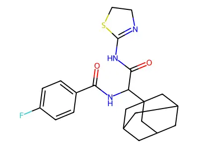 N-[1-(1-adamantyl)-2-(4,5-dihydro-1,3-thiazol-2-ylamino)-2-oxoethyl]-4-fluorobenzamide structure