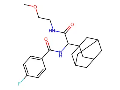 2-adamantanyl-2-[(4-fluorophenyl)carbonylamino]-N-(2-methoxyethyl)acetamide structure