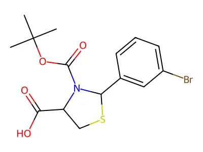 2-(3-Bromophenyl)-3-[(tert-butoxy)carbonyl]-1,3-thiazolidine-4-carboxylic acid structure