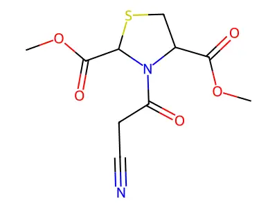 Dimethyl 3-(2-cyanoacetyl)-1,3-thiazolane-2,4-dicarboxylate structure