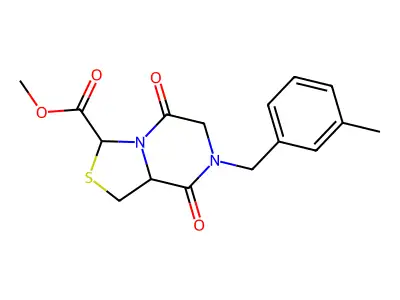 methyl 7-(3-methylbenzyl)-5,8-dioxohexahydro[1,3]thiazolo[3,4-a]pyrazine-3-carboxylate structure