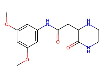 N-(3,5-dimethoxyphenyl)-2-(3-oxopiperazin-2-yl)acetamide structure