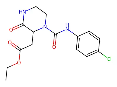 Ethyl 2-{1-[(4-chloroanilino)carbonyl]-3-oxo-2-piperazinyl}acetate structure