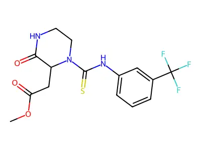 Methyl (3-oxo-1-{[3-(trifluoromethyl)phenyl]carbamothioyl}piperazin-2-yl)acetate structure