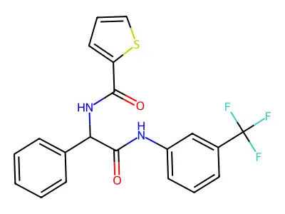 N-[2-oxo-1-phenyl-2-[3-(trifluoromethyl)anilino]ethyl]thiophene-2-carboxamide structure