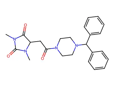 5-[2-(4-benzhydrylpiperazin-1-yl)-2-oxoethyl]-1,3-dimethylimidazolidine-2,4-dione structure