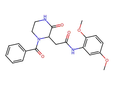 N-(2,5-dimethoxyphenyl)-2-[3-oxo-1-(phenylcarbonyl)piperazin-2-yl]acetamide structure