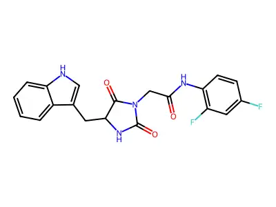 N-(2,4-difluorophenyl)-2-[4-(1H-indol-3-ylmethyl)-2,5-dioxoimidazolidin-1-yl]acetamide structure