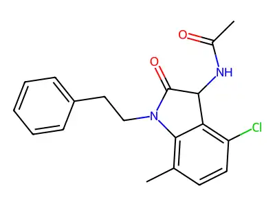 N-[4-chloro-7-methyl-2-oxo-1-(2-phenylethyl)-2,3-dihydro-1H-indol-3-yl]acetamide structure