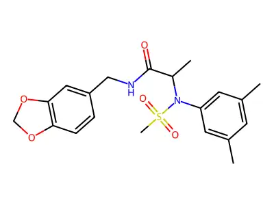 N-(1,3-benzodioxol-5-ylmethyl)-2-(3,5-dimethyl-N-methylsulfonylanilino)propanamide structure