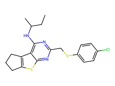2-[[(4-Chlorophenyl)thio]methyl]-6,7-dihydro-N-(1-methylpropyl)-5H-cyclopenta[4,5]thieno[2,3-d]pyrimidin-4-amine structure