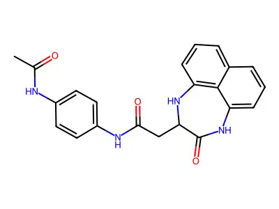 N-[4-(acetylamino)phenyl]-2-(3-oxo-1,2,3,4-tetrahydronaphtho[1,8-ef][1,4]diazepin-2-yl)acetamide structure