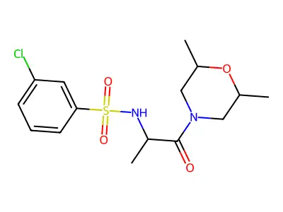 3-chloro-N-(1-(2,6-dimethylmorpholino)-1-oxopropan-2-yl)benzenesulfonamide structure