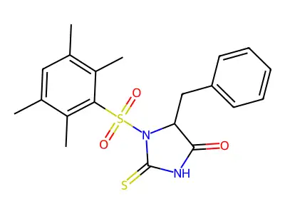 5-Benzyl-1-((2,3,5,6-tetramethylphenyl)sulfonyl)-2-thioxoimidazolidin-4-one structure