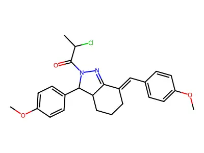 2-Chloro-1-[7-(4-methoxy-benzylidene)-3-(4-methoxy-phenyl)-3,3a,4,5,6,7-hexahydro-indazol-2-yl]-propan-1-one structure