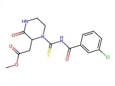 Methyl 2-(1-((3-chlorobenzoyl)carbamothioyl)-3-oxopiperazin-2-yl)acetate structure