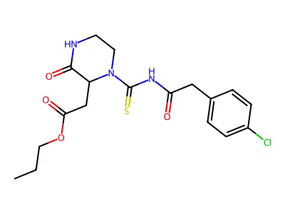 Propyl (1-{[(4-chlorophenyl)acetyl]carbamothioyl}-3-oxopiperazin-2-yl)acetate structure