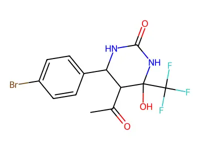 5-Acetyl-6-(4-bromophenyl)-4-hydroxy-4-(trifluoromethyl)-1,3-diazinan-2-one structure