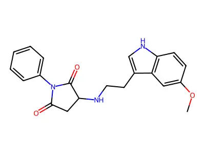 3-{[2-(5-methoxy-1H-indol-3-yl)ethyl]amino}-1-phenylpyrrolidine-2,5-dione structure