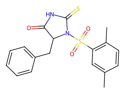 5-Benzyl-1-((2,5-dimethylphenyl)sulfonyl)-2-thioxoimidazolidin-4-one structure