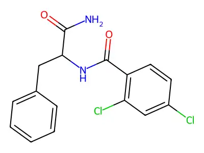 N-(1-amino-1-oxo-3-phenylpropan-2-yl)-2,4-dichlorobenzamide structure