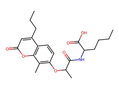 N-{2-[(8-methyl-2-oxo-4-propyl-2H-chromen-7-yl)oxy]propanoyl}norleucine structure