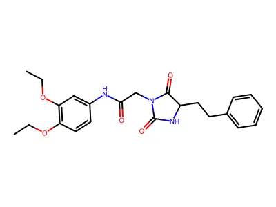 N-(3,4-diethoxyphenyl)-2-[2,5-dioxo-4-(2-phenylethyl)imidazolidin-1-yl]acetamide structure