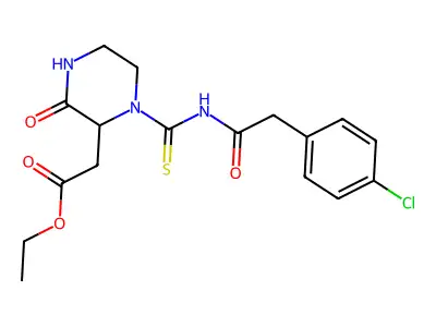Ethyl (1-{[(4-chlorophenyl)acetyl]carbamothioyl}-3-oxopiperazin-2-yl)acetate structure