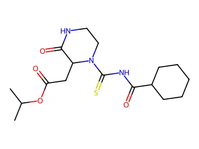 Propan-2-yl 2-[1-(cyclohexanecarbonylcarbamothioyl)-3-oxopiperazin-2-yl]acetate structure
