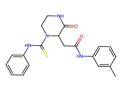 N-(3-methylphenyl)-2-[3-oxo-1-(phenylcarbamothioyl)piperazin-2-yl]acetamide structure