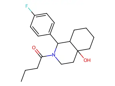 1-(1-(4-fluorophenyl)-4a-hydroxyoctahydroisoquinolin-2(1H)-yl)butan-1-one structure