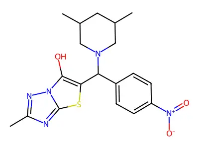 5-((3,5-dimethylpiperidin-1-yl)(4-nitrophenyl)methyl)-2-methylthiazolo[3,2-b][1,2,4]triazol-6-ol structure