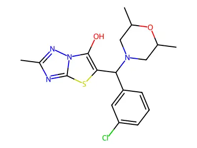5-((3-chlorophenyl)(2,6-dimethylmorpholino)methyl)-2-methylthiazolo[3,2-b][1,2,4]triazol-6-ol structure