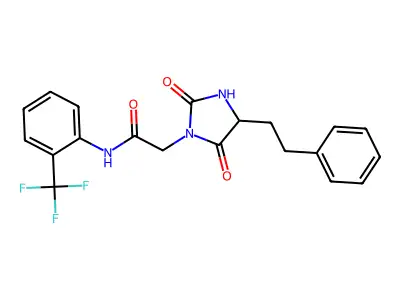 2-[2,5-dioxo-4-(2-phenylethyl)imidazolidin-1-yl]-N-[2-(trifluoromethyl)phenyl]acetamide structure