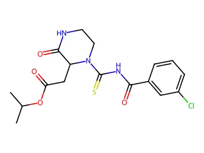 Isopropyl 2-(1-((3-chlorobenzoyl)carbamothioyl)-3-oxopiperazin-2-yl)acetate structure
