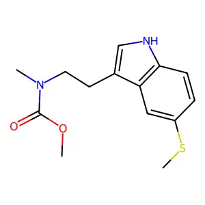 Carbamic acid, N-methyl-N-(2-(5-methylthio-3-indolyl)ethyl)-, methyl ester structure