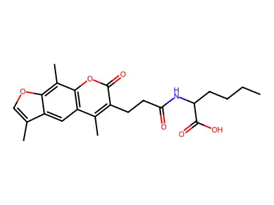 N-[3-(3,5,9-trimethyl-7-oxo-7H-furo[3,2-g]chromen-6-yl)propanoyl]norleucine structure