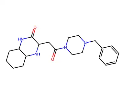 3-[2-(4-benzylpiperazin-1-yl)-2-oxoethyl]octahydroquinoxalin-2(1H)-one structure