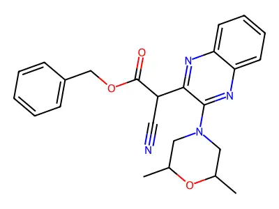 Benzyl 2-cyano-2-[3-(2,6-dimethylmorpholin-4-yl)quinoxalin-2-yl]acetate structure