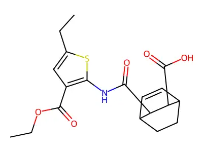 3-({[3-(ethoxycarbonyl)-5-ethyl-2-thienyl]amino}carbonyl)bicyclo[2.2.2]oct-5-ene-2-carboxylic acid structure