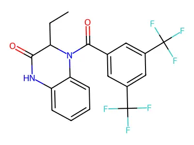 4-[3,5-Bis(trifluoromethyl)benzoyl]-3-ethyl-1,3-dihydroquinoxalin-2-one structure
